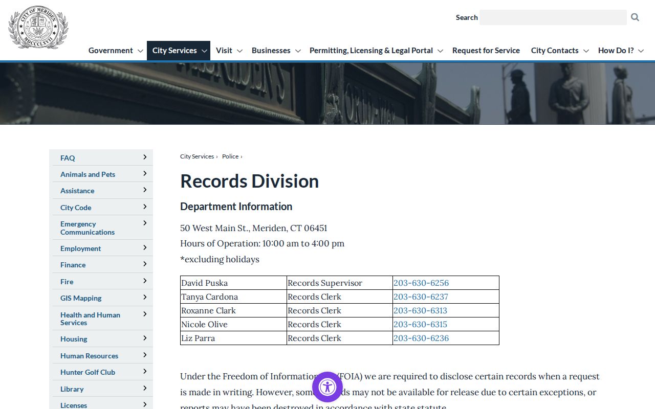 New Haven County Meriden Police booking record and photo request page